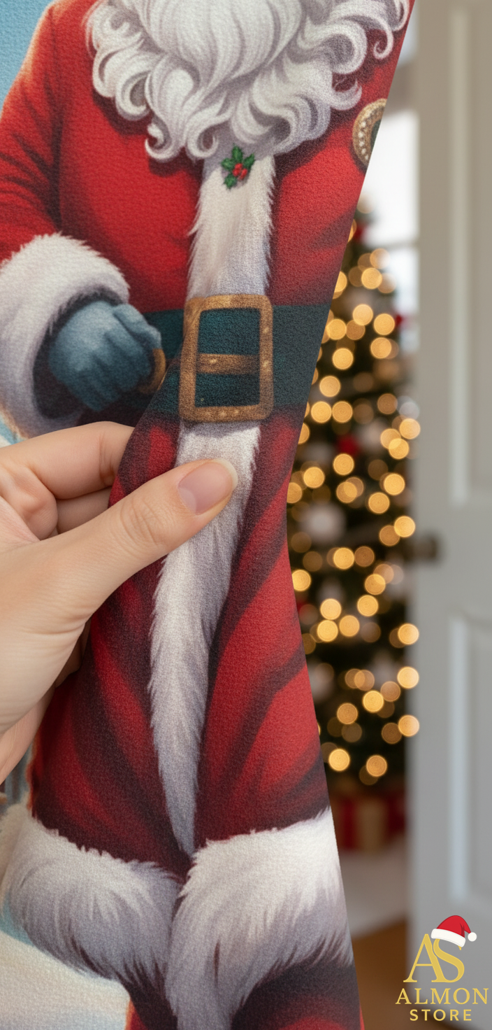 Funda de Navidad Aterciopelada para Puerta Premium  (Papá Noél de píe)