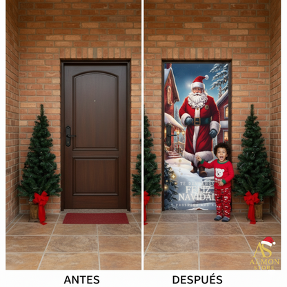 Funda de Navidad Aterciopelada para Puerta Premium  (Papá Noél de píe)