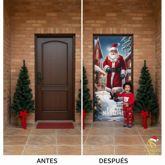 Funda de Navidad Aterciopelada para Puerta Premium  (Papá Noél en la puerta)